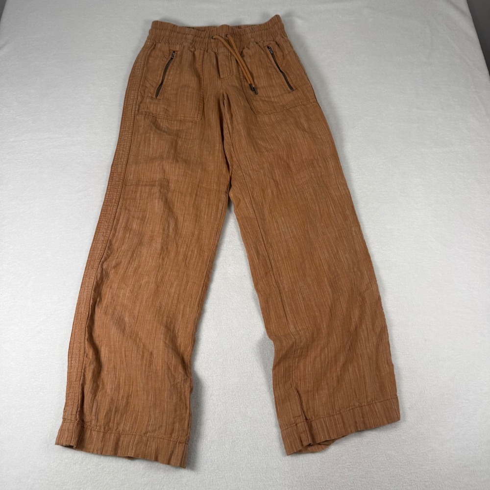 Athleta Cabo Linen Textured Wide Leg Pants Womens 0 Brown Casual Summer Resort